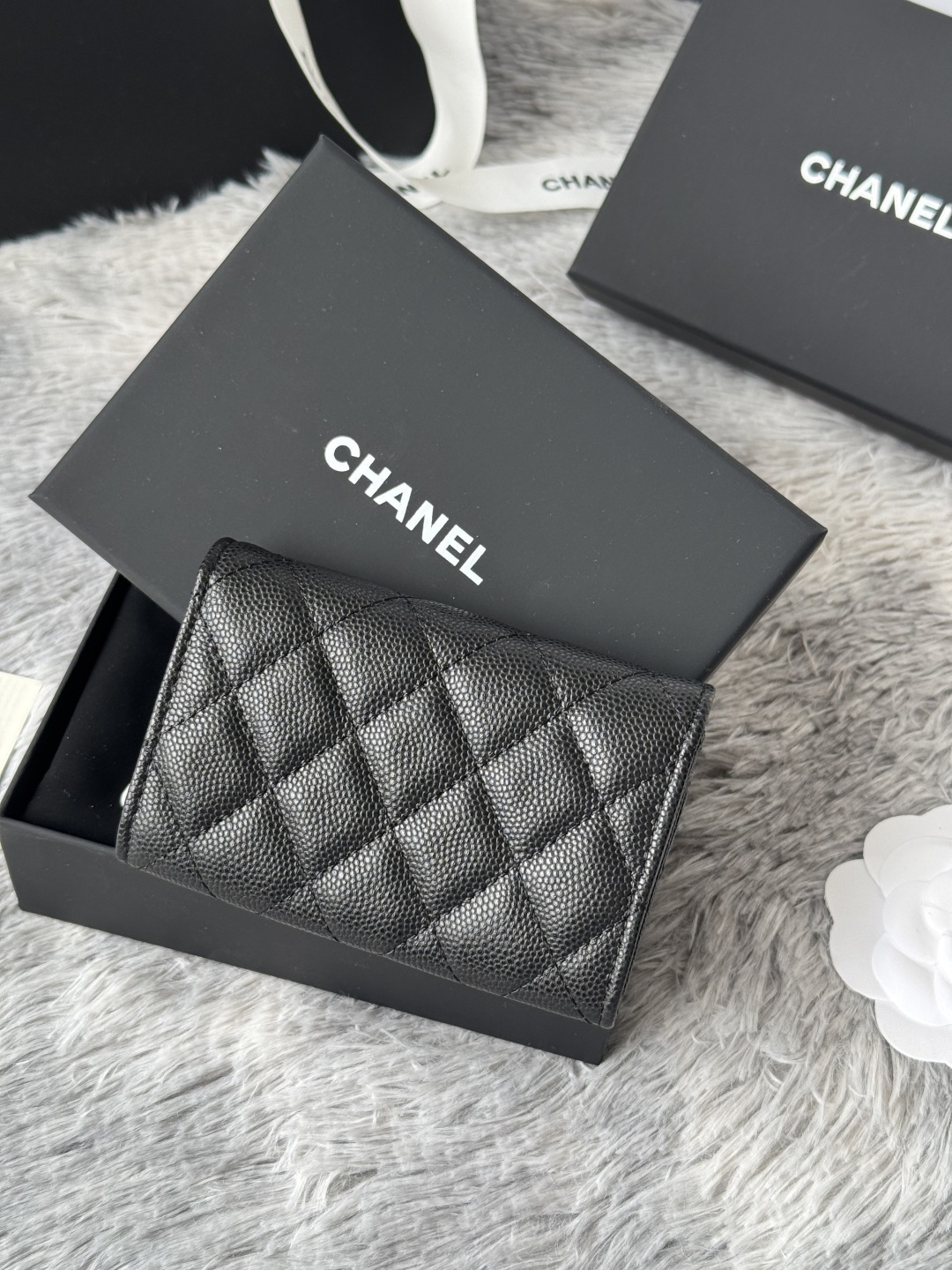 [TOP] CHANEL Card Holder Lambskin/Calfskin 11x8.5x3cm - Black
