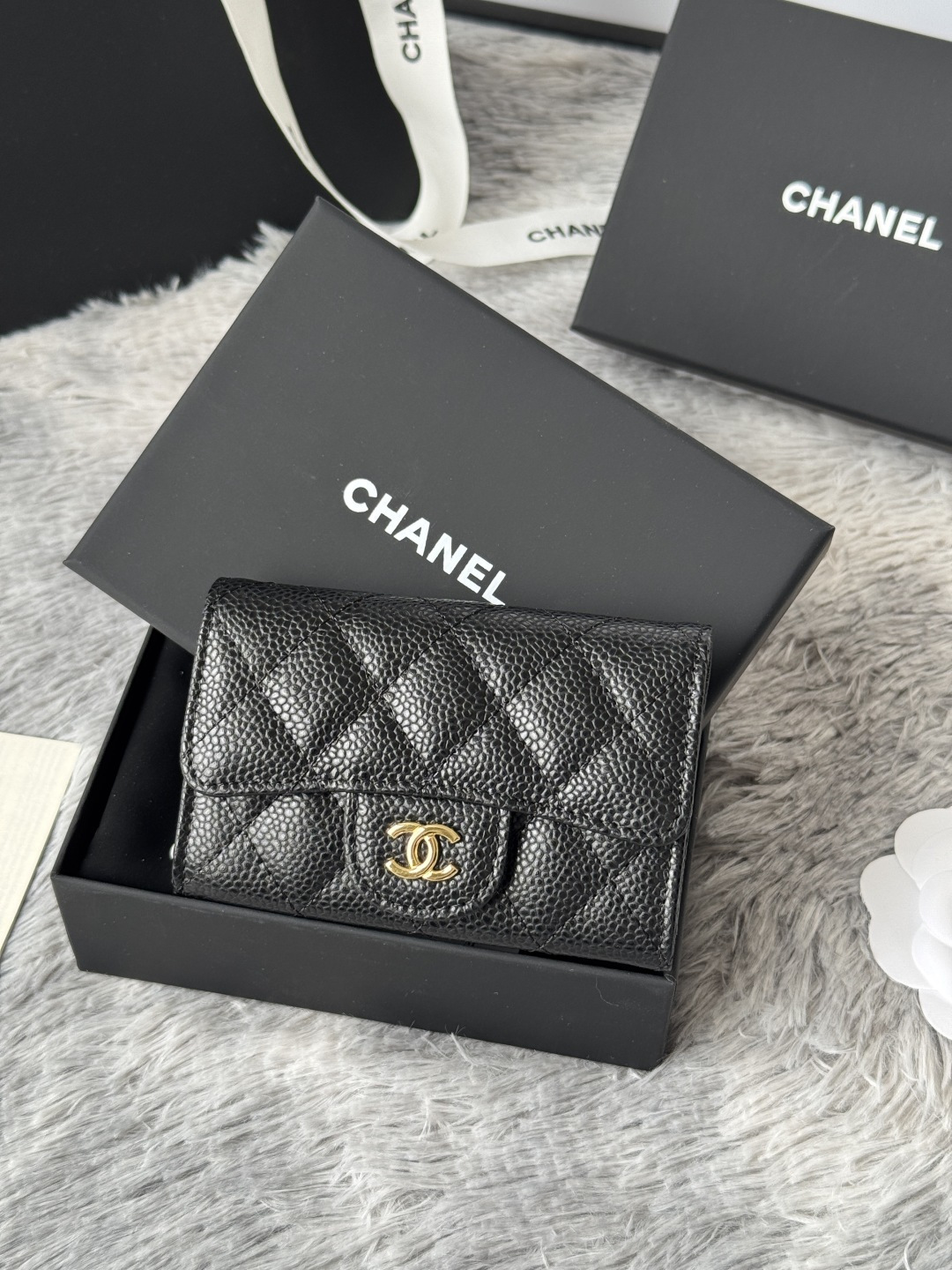 [TOP] CHANEL Card Holder Lambskin/Calfskin 11x8.5x3cm - Black