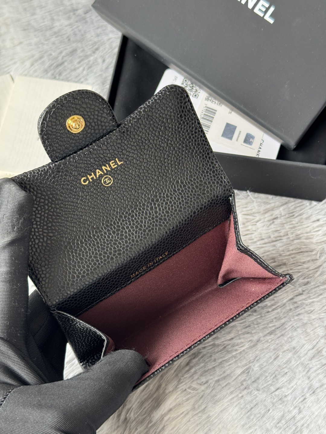 [TOP] CHANEL Card Holder Lambskin/Calfskin 11x8.5x3cm - Black