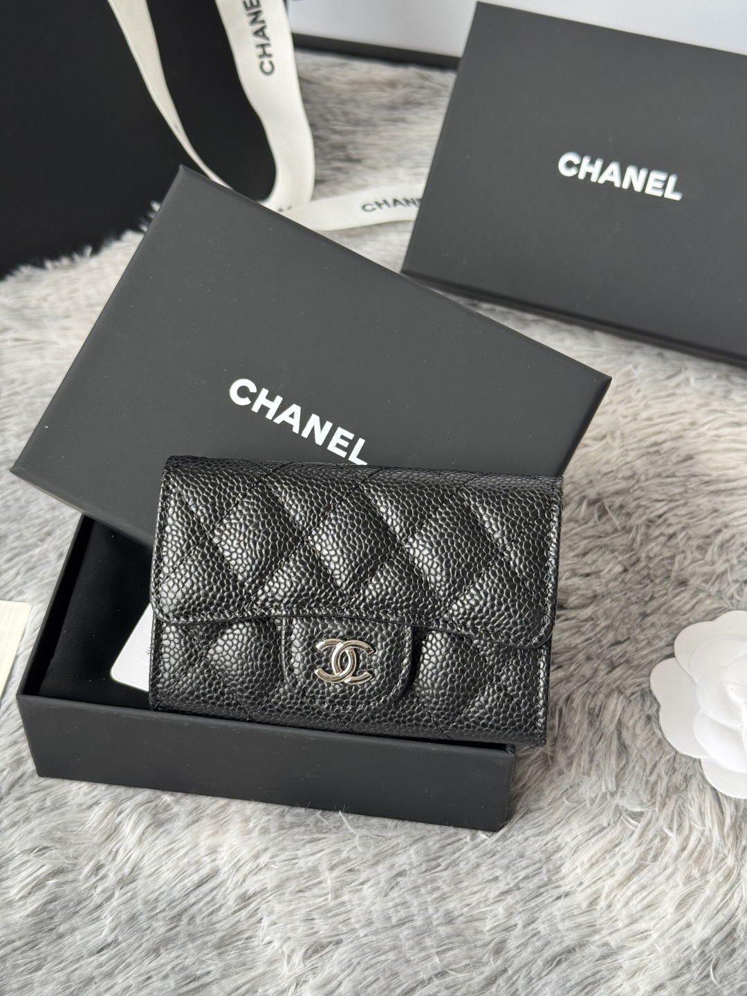 [TOP] CHANEL Card Holder Lambskin/Calfskin 11x8.5x3cm - Black