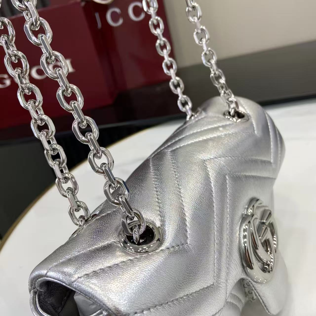 [TOP] GUCCI GG Marmont Bag 22x 12.5x 6 cm - Sliver