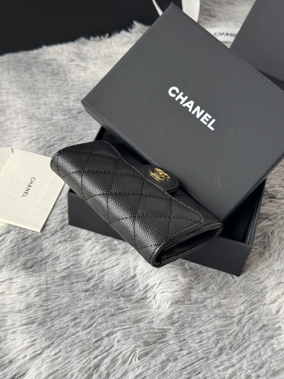[TOP] CHANEL Card Holder Lambskin/Calfskin 11x8.5x3cm - Black