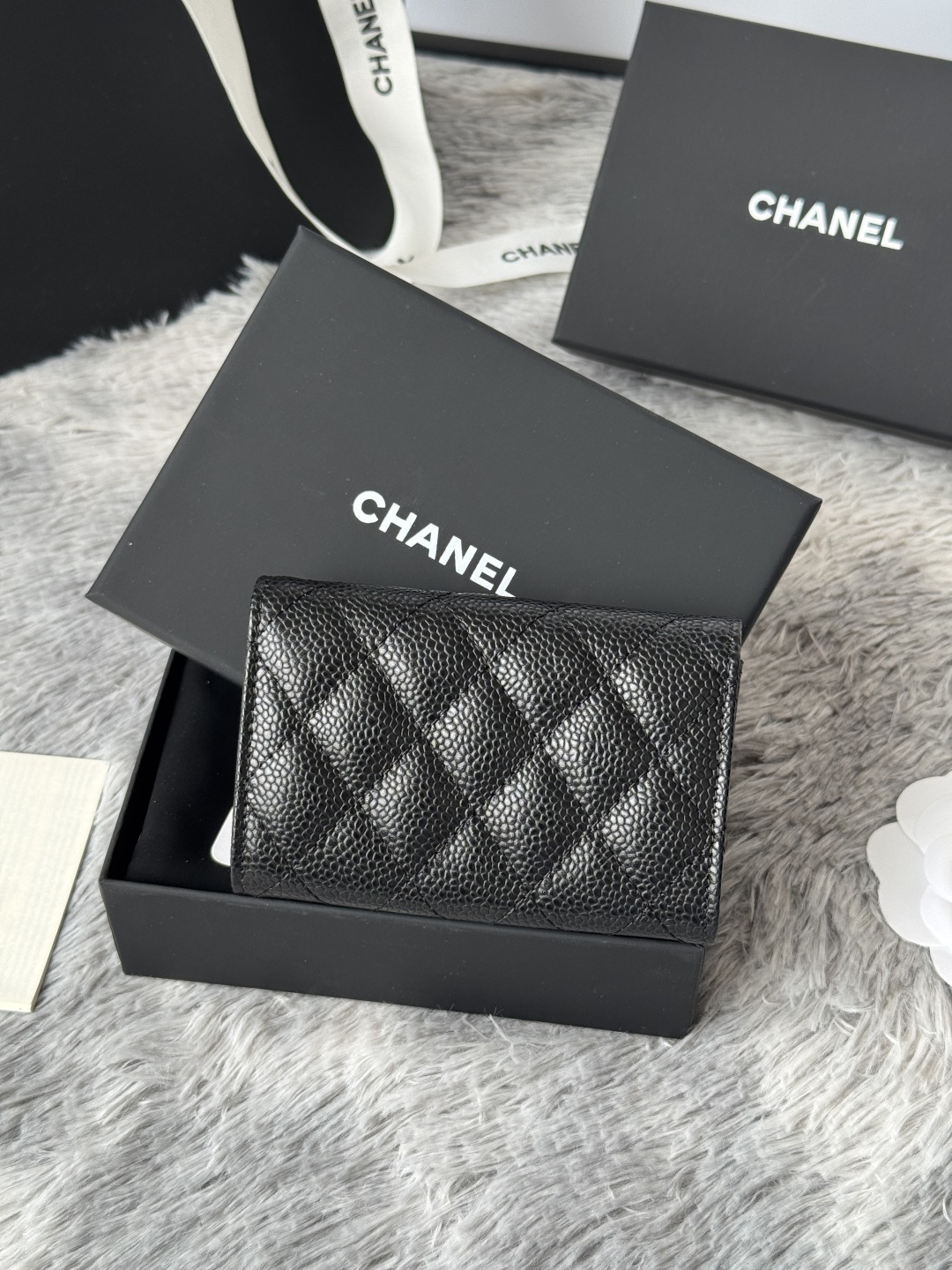 [TOP] CHANEL Card Holder Lambskin/Calfskin 11x8.5x3cm - Black