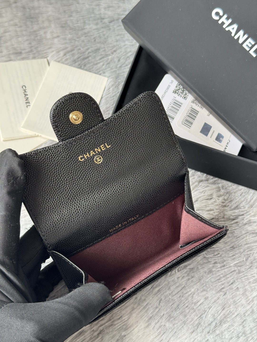 [TOP] CHANEL Card Holder Lambskin/Calfskin 11x8.5x3cm - Black