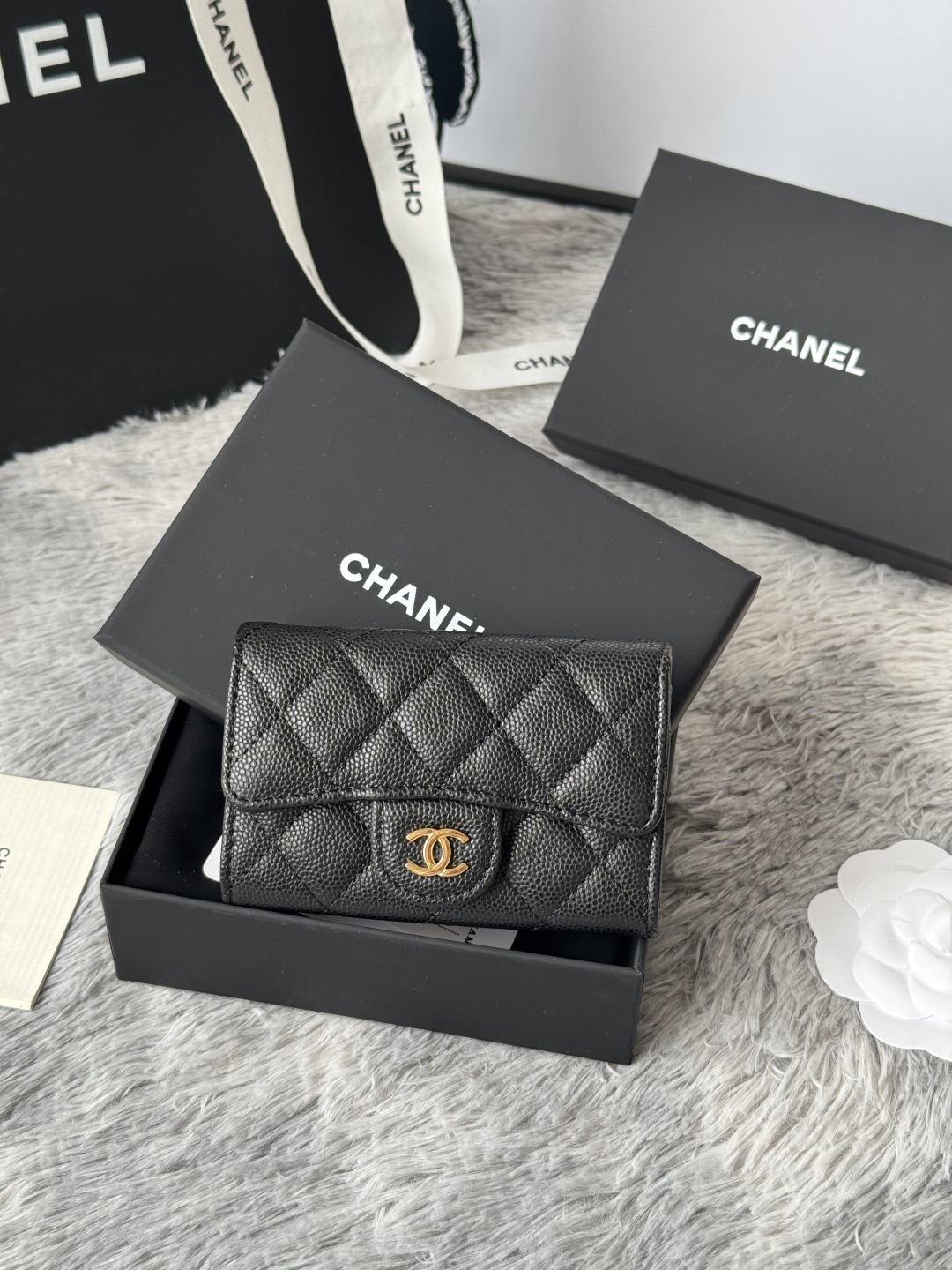 [TOP] CHANEL Card Holder Lambskin/Calfskin 11x8.5x3cm - Black