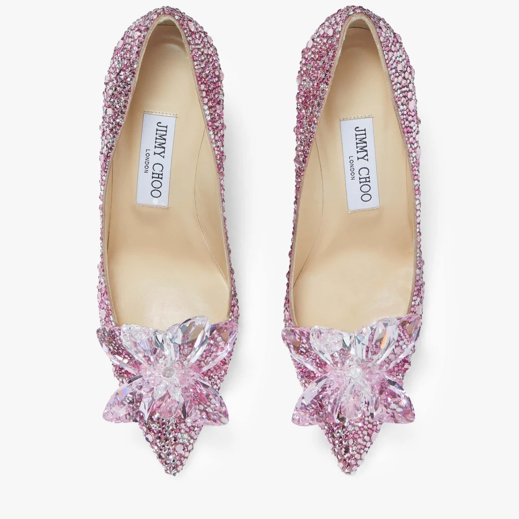 [TOP] Jimmy Choo Rose Mix Suede and Crystal Covered Pointy Toe Pumps 8.5cm/10cm - Pink
