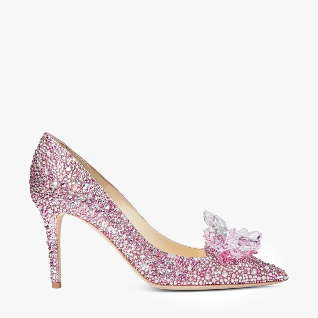 [TOP] Jimmy Choo Rose Mix Suede and Crystal Covered Pointy Toe Pumps 8.5cm/10cm - Pink