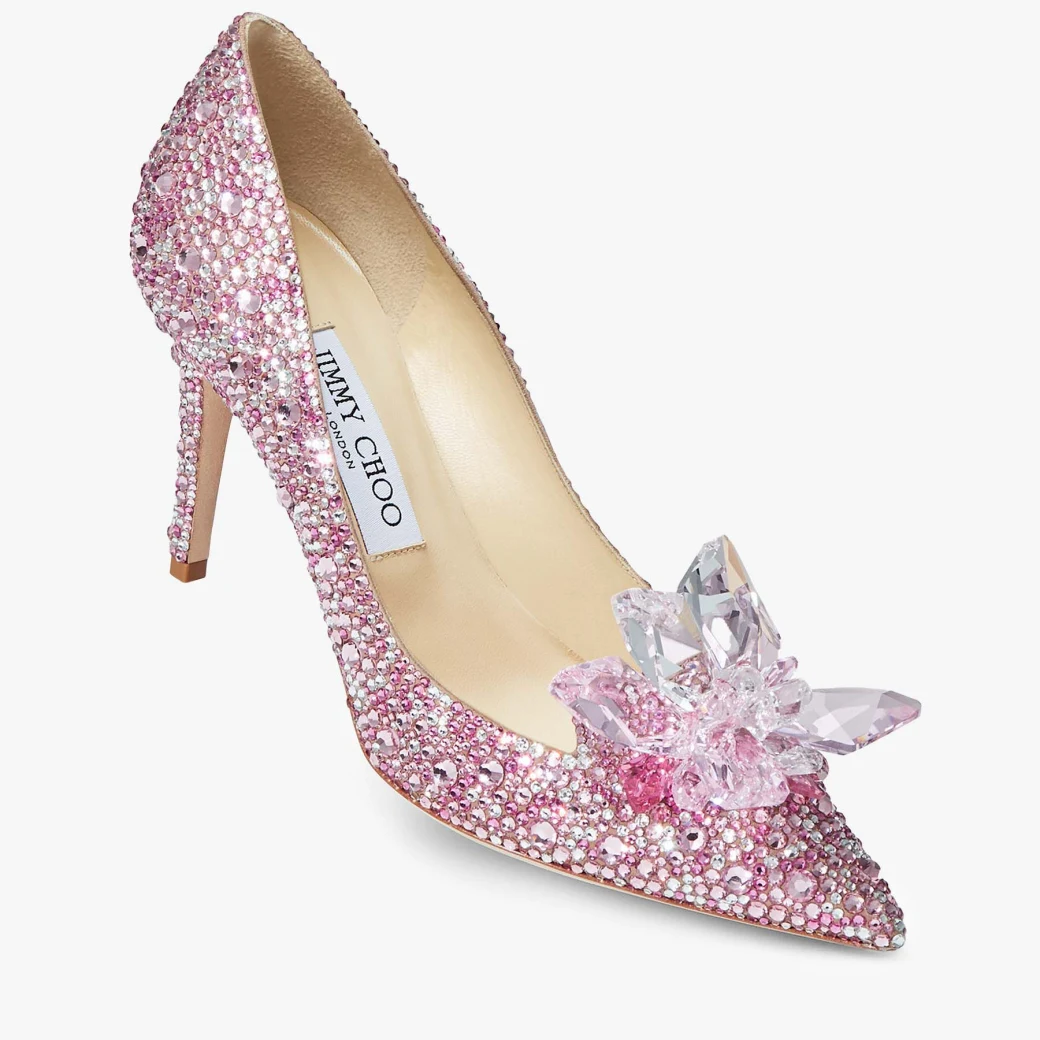 [TOP] Jimmy Choo Rose Mix Suede and Crystal Covered Pointy Toe Pumps 8.5cm/10cm - Pink