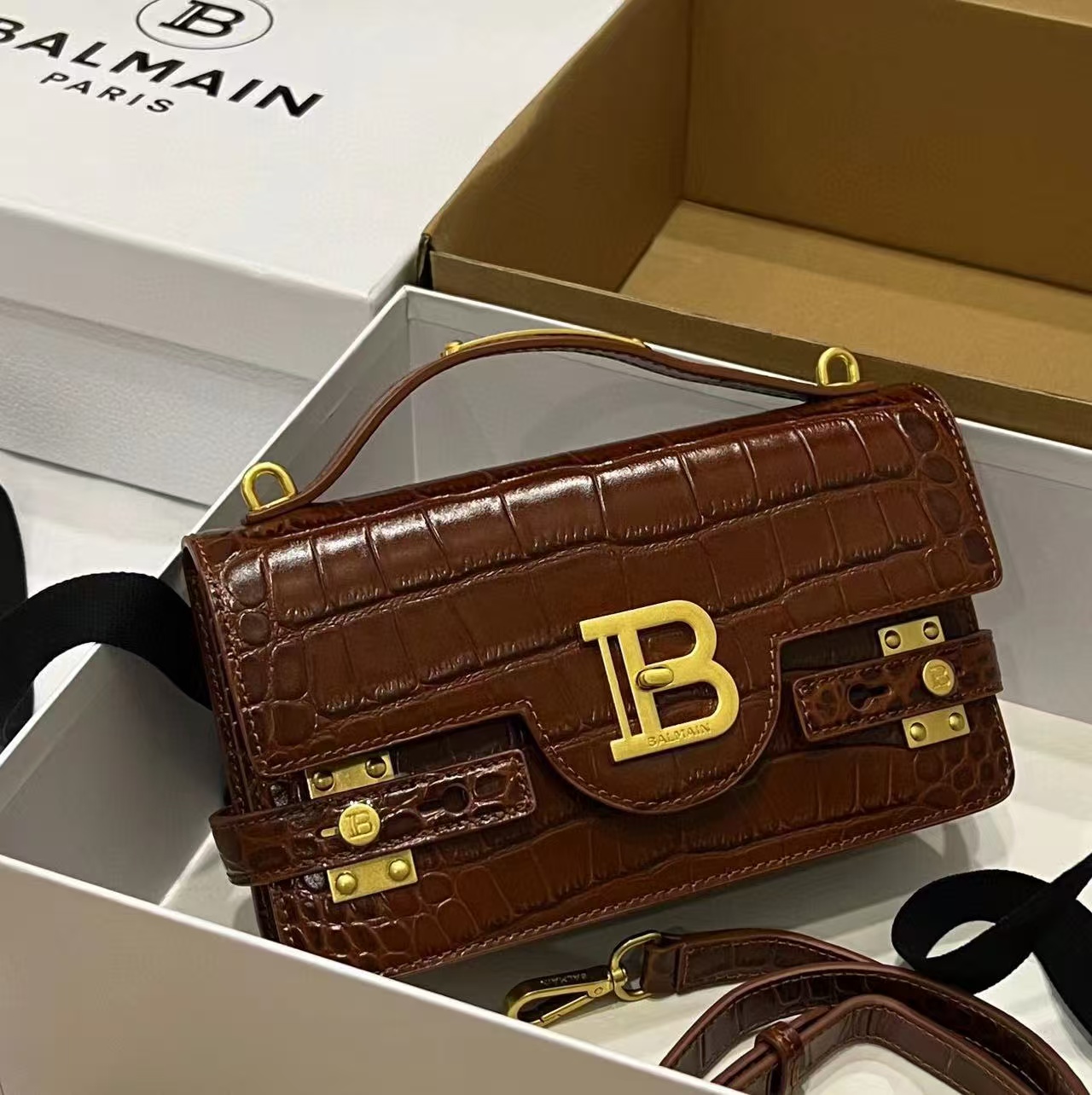 [TOP] Balmain Cowhide Embossed Crocodile Pattern Bag 23 CM - 6 Colors
