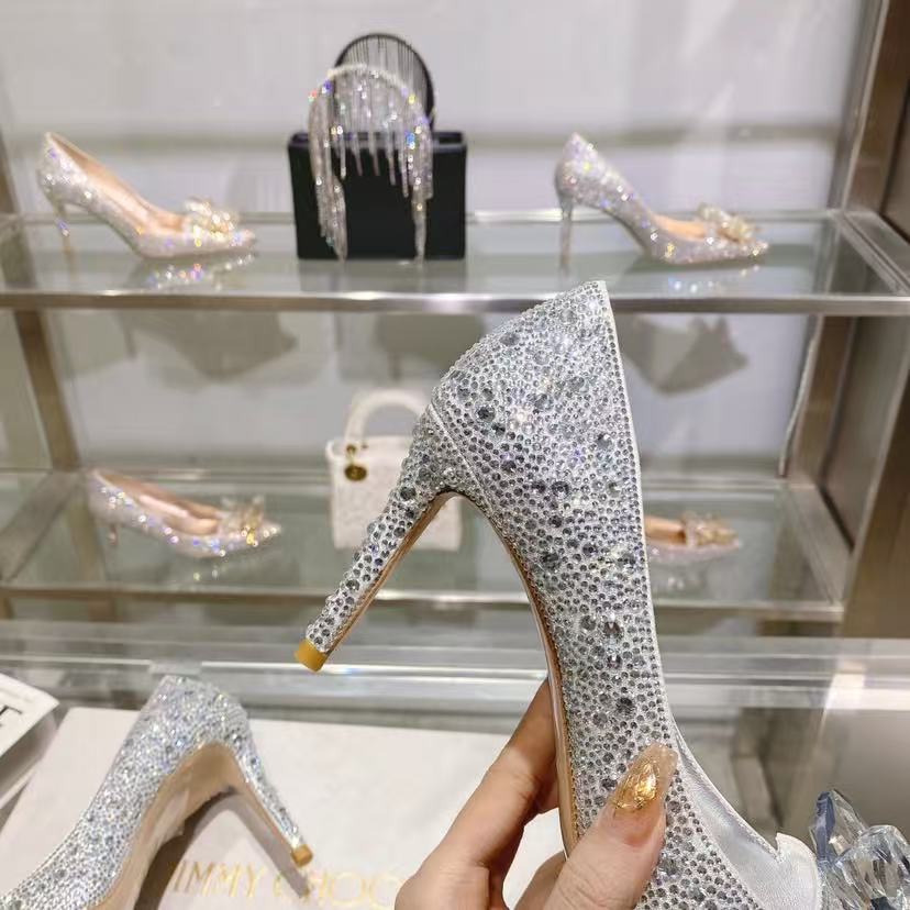 [TOP] Jimmy Choo Rose Mix Suede and Crystal Covered Pointy Toe Pumps 8.5cm/10cm - Sliver