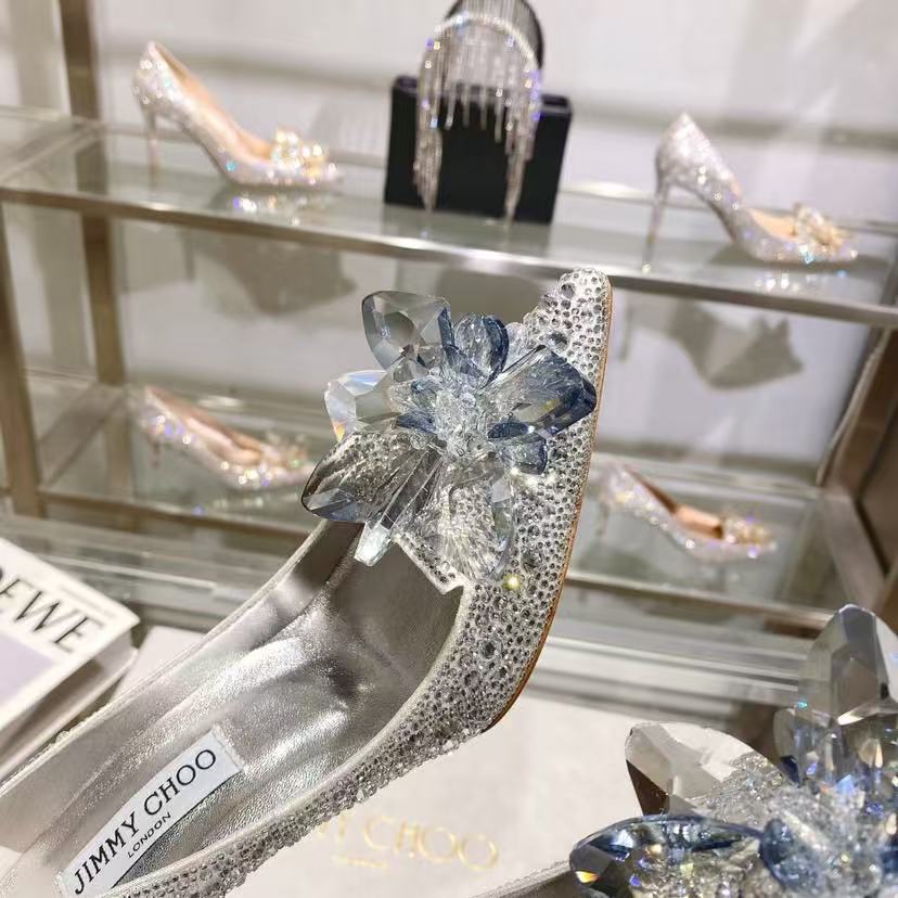 [TOP] Jimmy Choo Rose Mix Suede and Crystal Covered Pointy Toe Pumps 8.5cm/10cm - Sliver