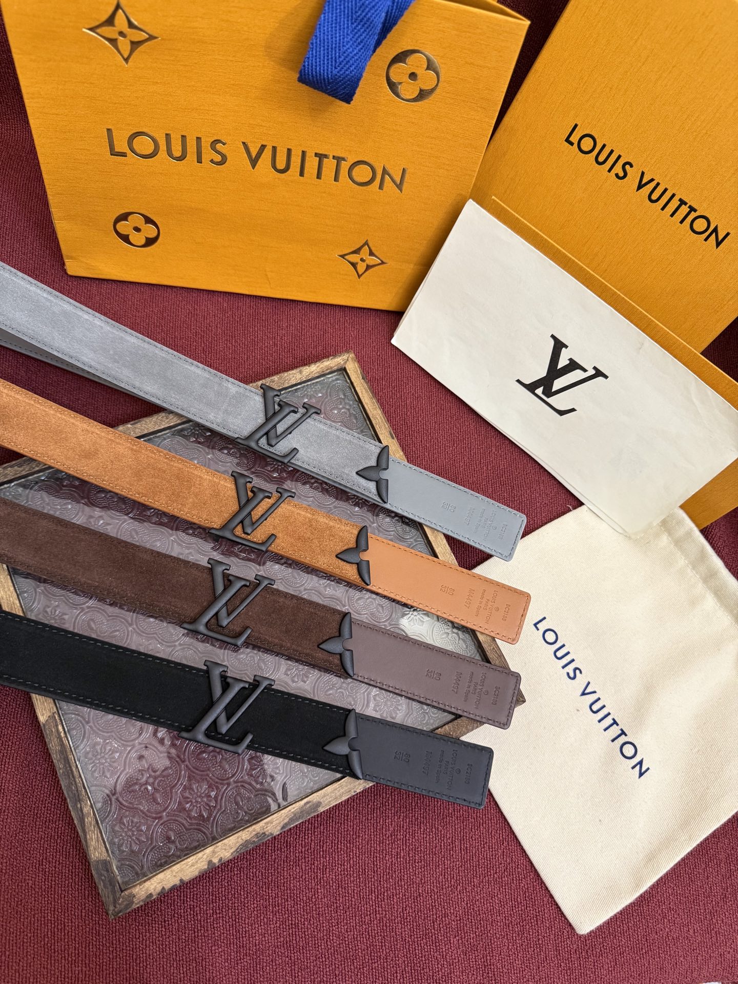 [TOP] Louis Vuitton LV Suede Monogram Flower Belt 3cm -  4 Colors
