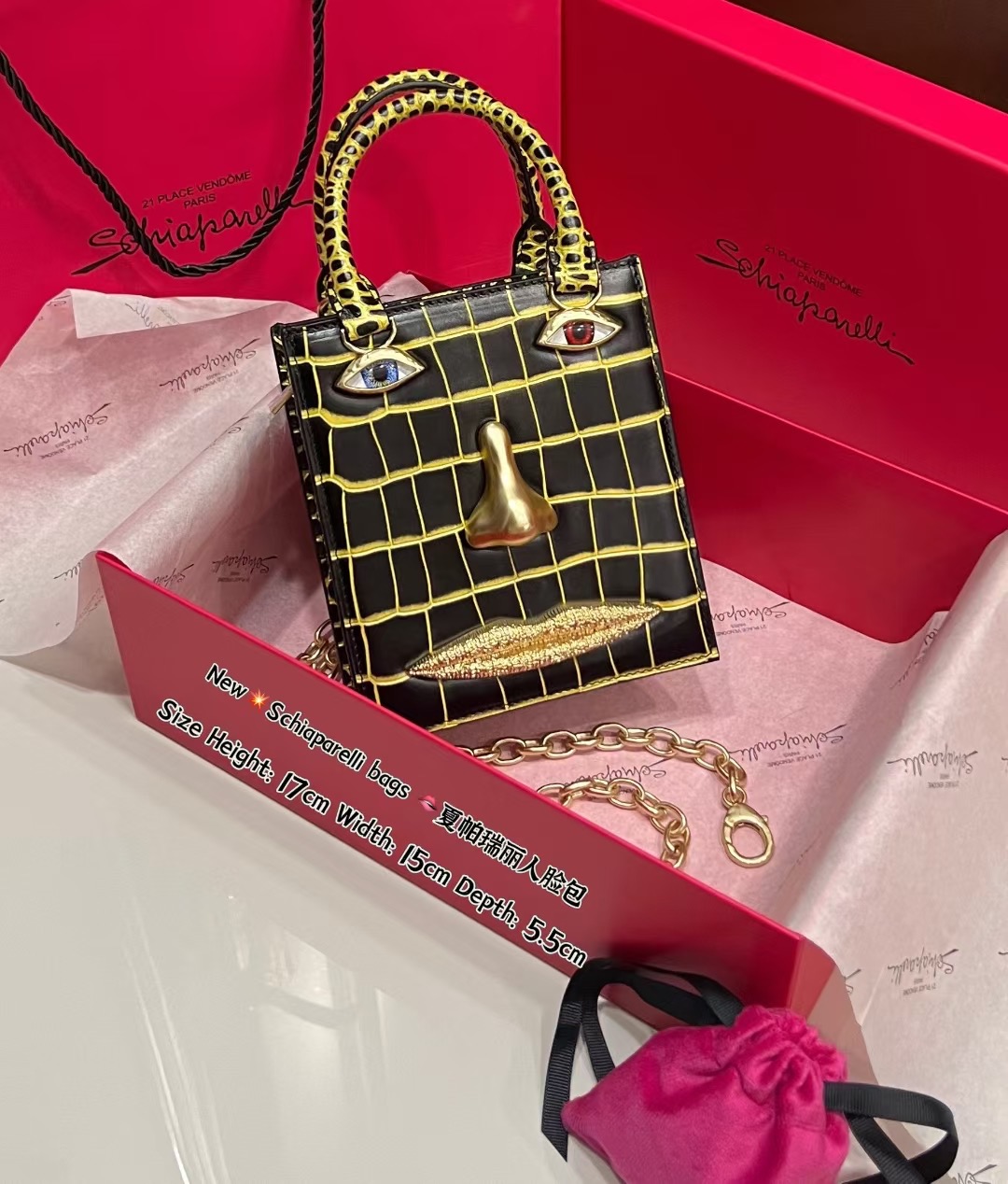 [TOP] Schiaparelli Crocodile Pattern Anatomy Face Mini Top-Handle Bag 17-15- 5.5cm - 2 Colors