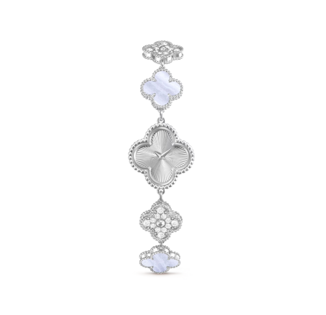 [TOP] Van Cleef & Arpels Sweet Alhambra Bracelet Watch - Silver & Purple