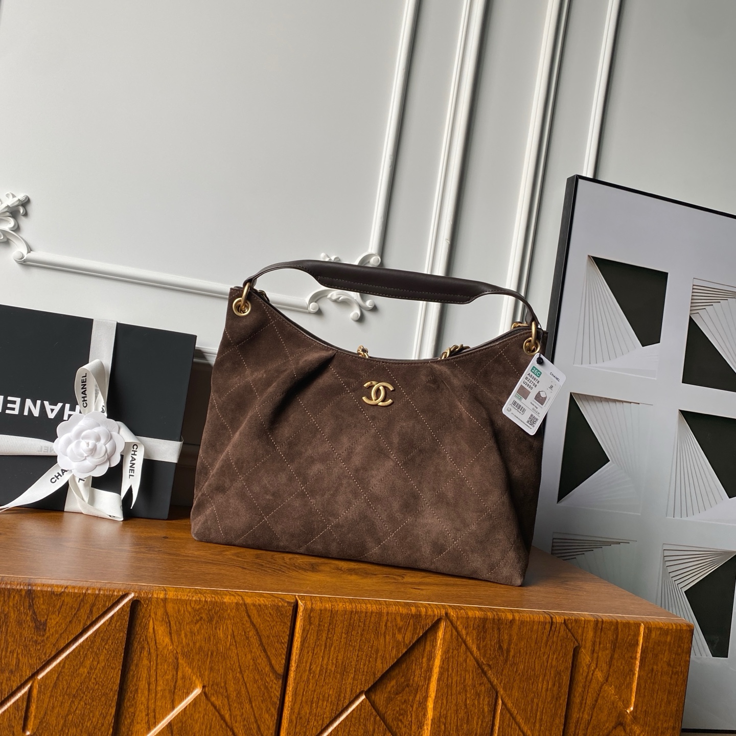 [TOP] CHANEL  26C  Hobo Bag Suede 29×35×13cm - Brown