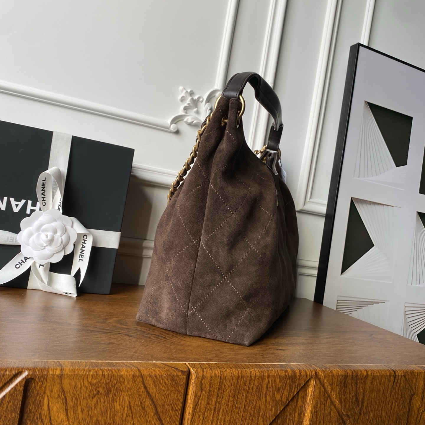 [TOP] CHANEL  26C  Hobo Bag Suede 29×35×13cm - Brown