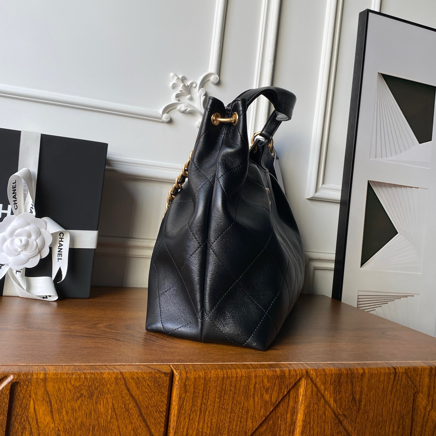 [TOP] CHANEL  26C  Hobo Bag Cowhide 29×35×13cm - Black