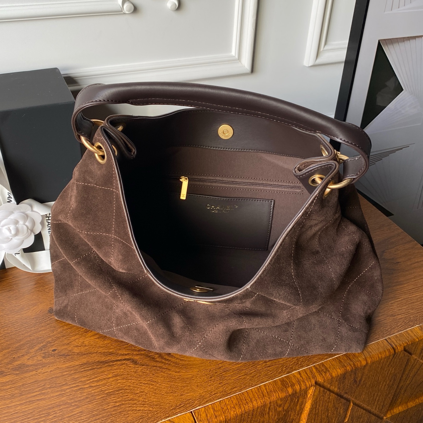 [TOP] CHANEL  26C  Hobo Bag Suede 29×35×13cm - Brown