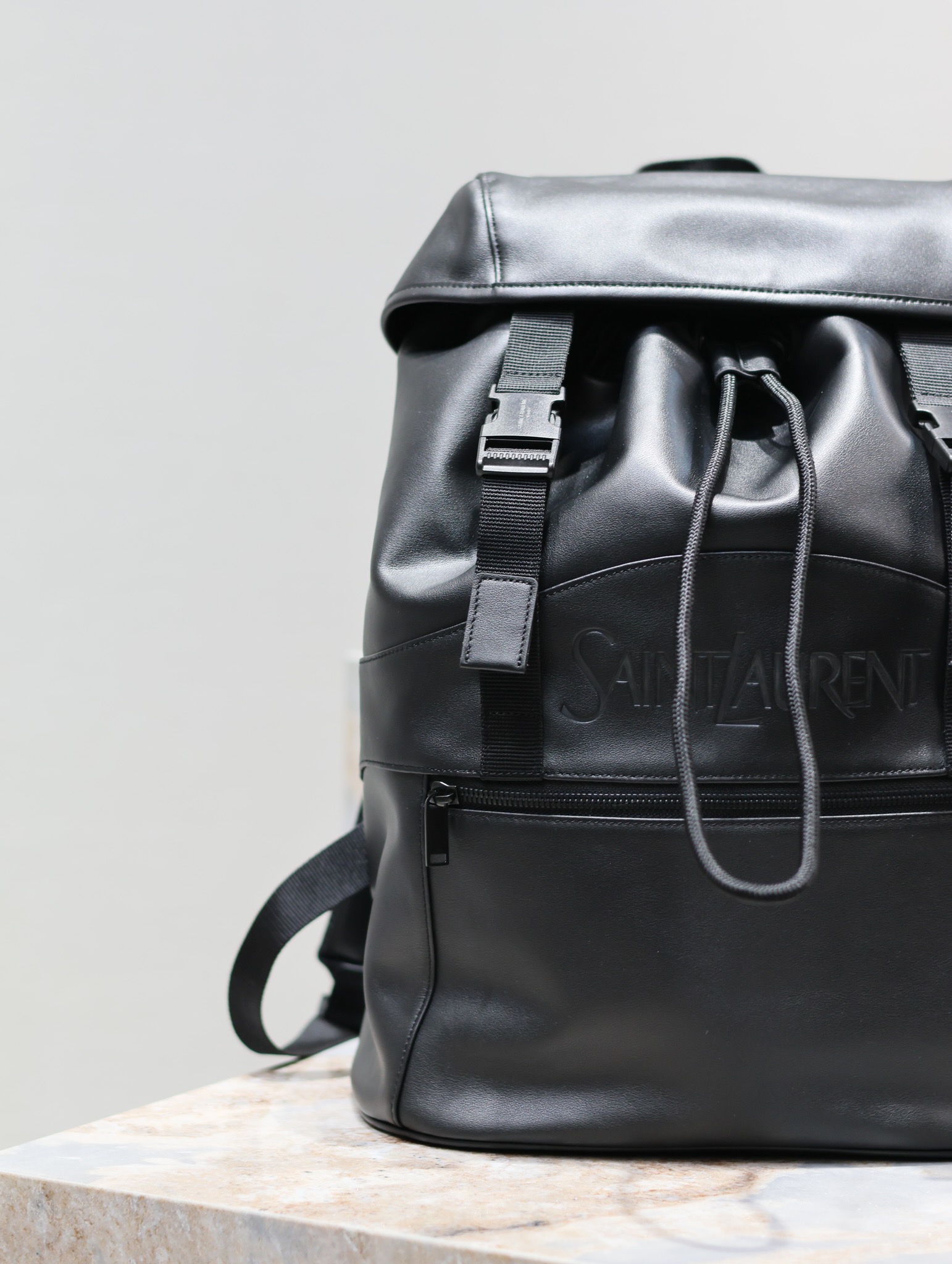 [TOP] Yves Saint Laurent YSL Cowhide Leather Backpack 45×44×24cm - Black