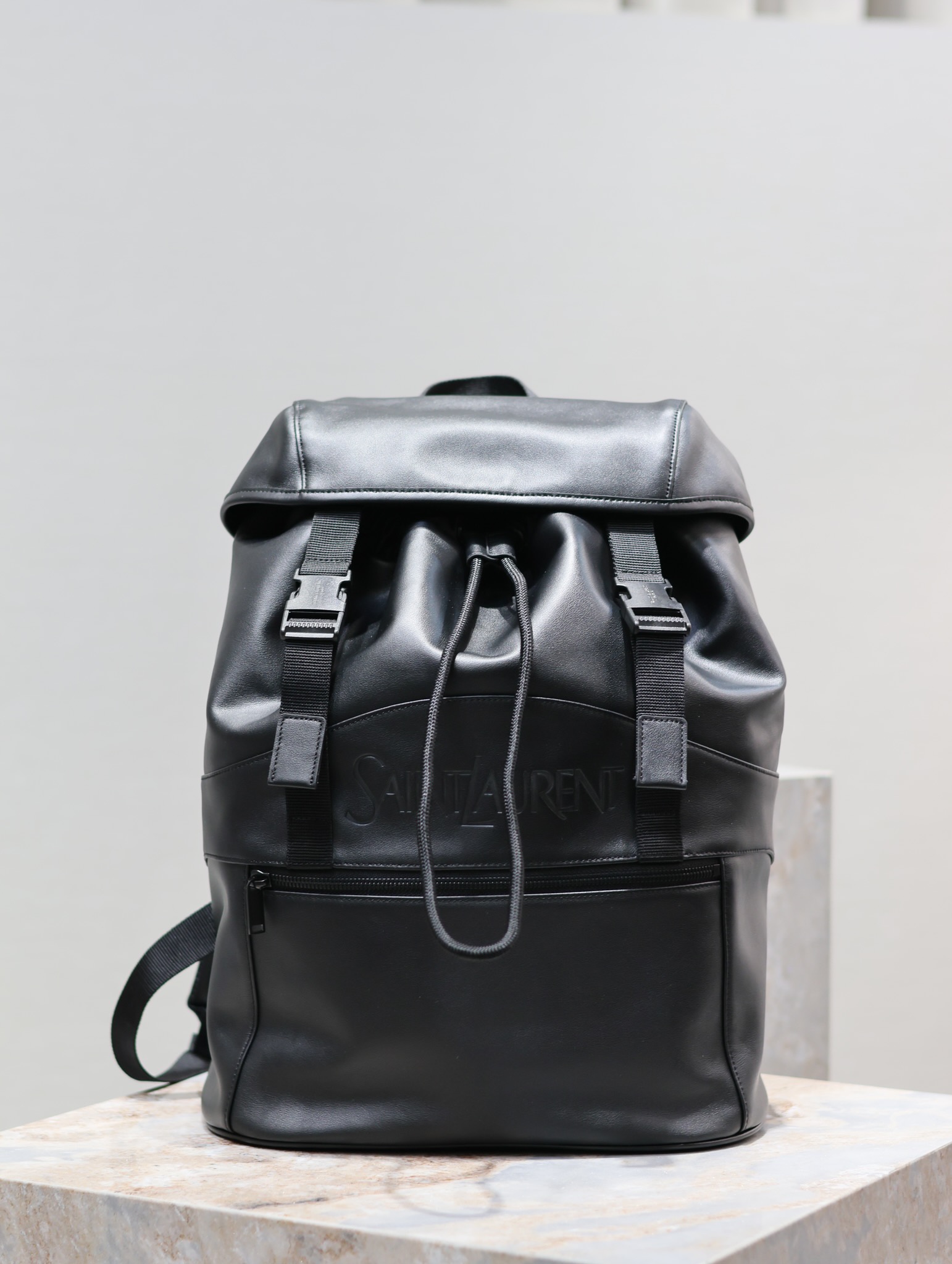 [TOP] Yves Saint Laurent YSL Cowhide Leather Backpack 45×44×24cm - Black