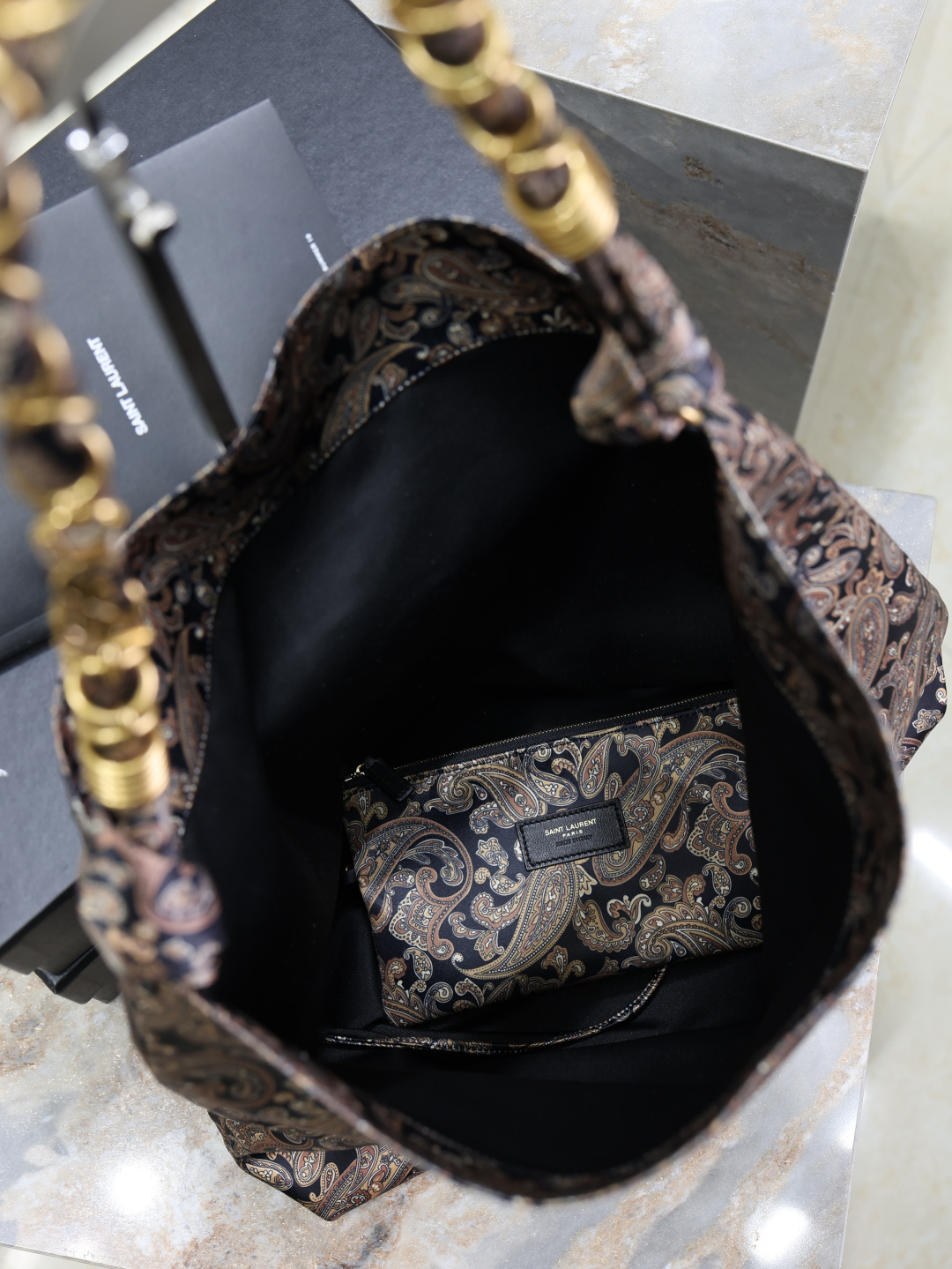 [TOP] Yves Saint Laurent YSL Le Cassandre  Jewelry Chain  Bag with Bohemian Style 40×50×1cm - Brown