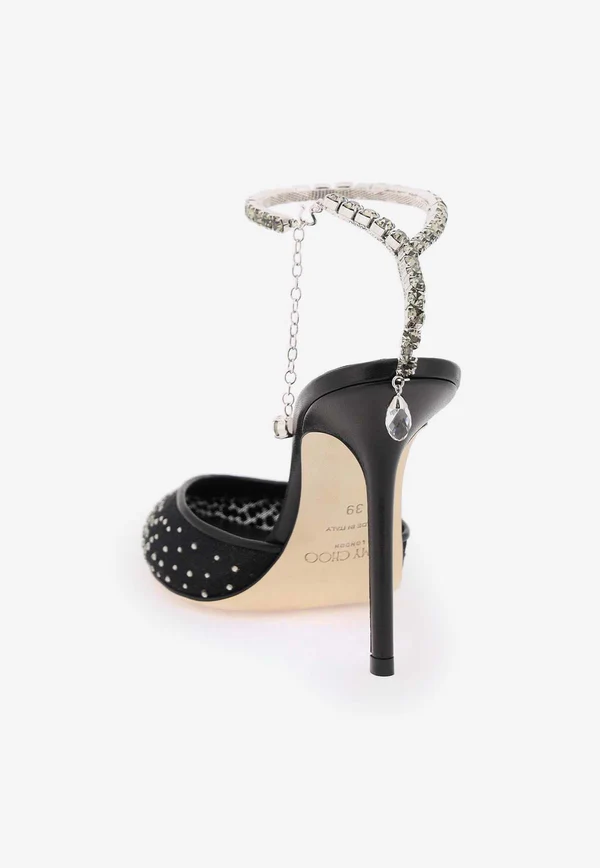 [TOP] Jimmy Choo Saeda 100 Mesh Crystal Pumps - Black