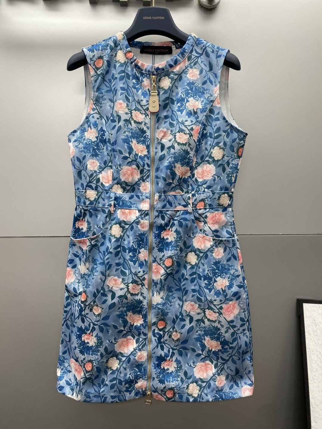 [TOP] Louis Vuitton LV Floral Pattern Denim Dress - Blue