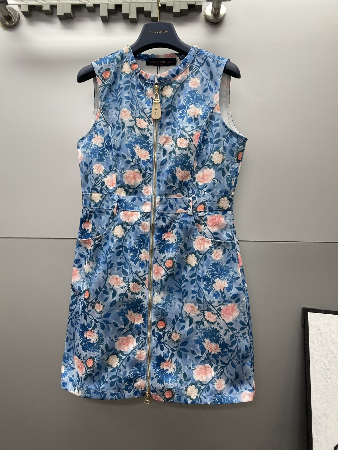 [TOP] Louis Vuitton LV Floral Pattern Denim Dress - Blue