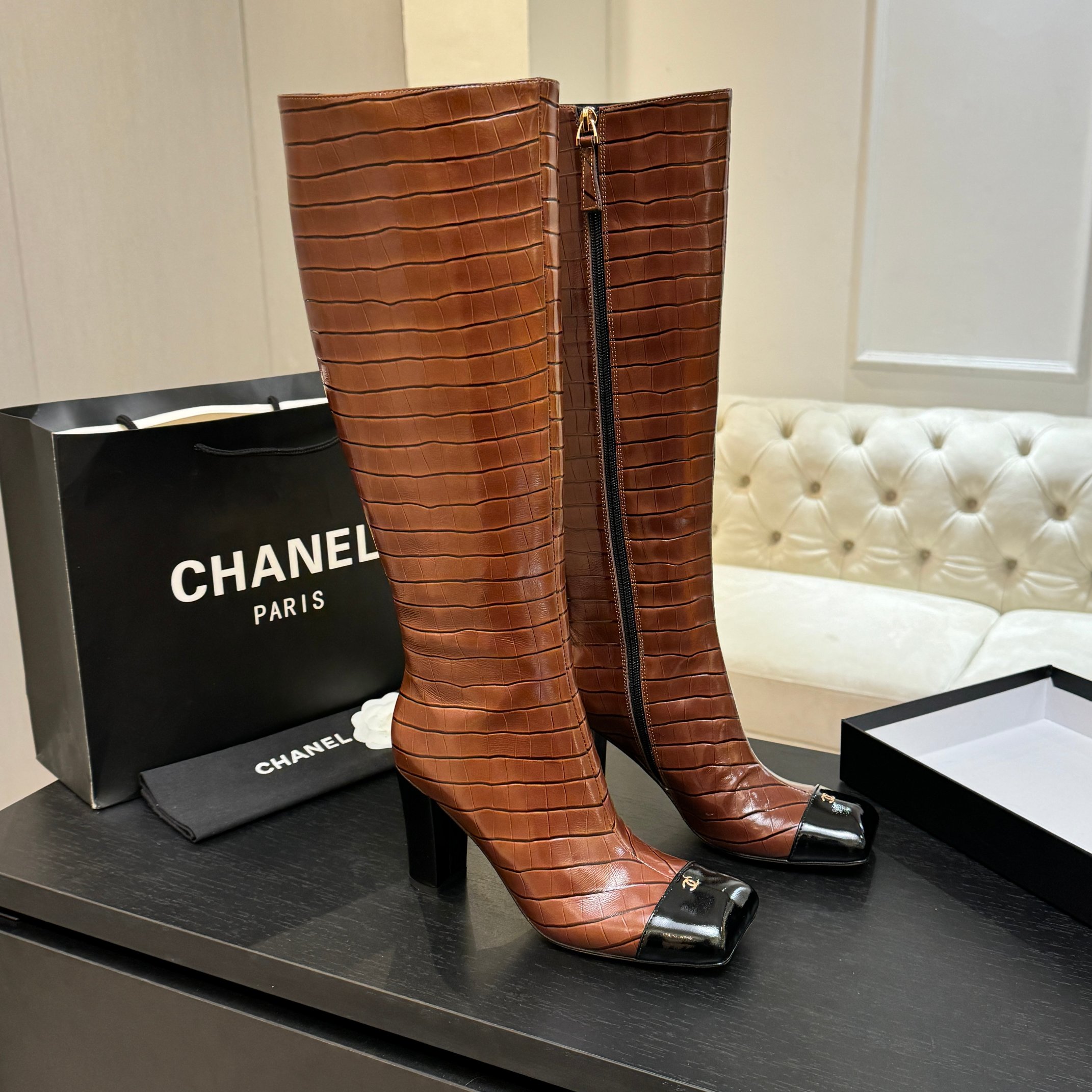 [TOP] CHANEL 5cm Heel Height Long Boots - 2 Color