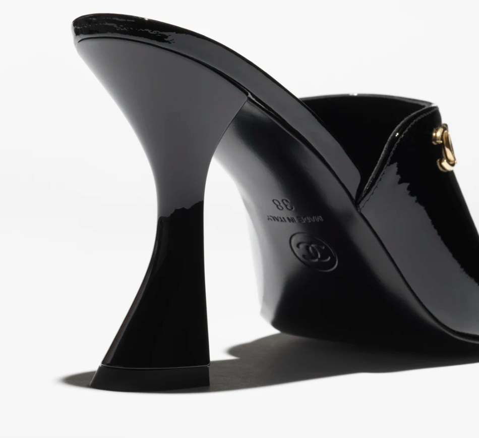[TOP] CHANEL Glossy High Heel Sliders - Black
