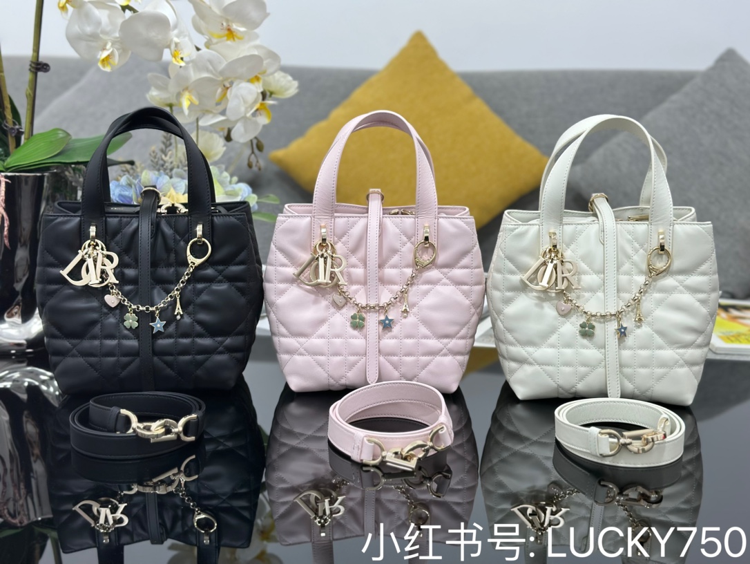 [TOP] Christian Dior Toujours Bag with LUCKY Chain Calfskin 18.5x18.5x12cm - 3 Color