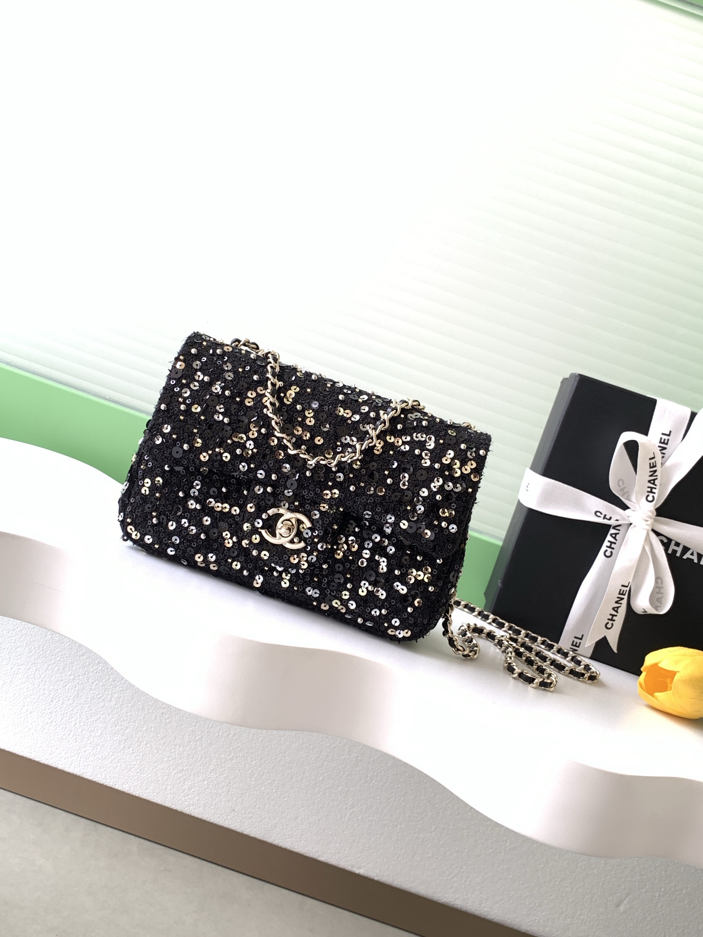 [TOP] CHANEL Classic Flap Bag CF Sequins 21*14*8cm - 2 Colors