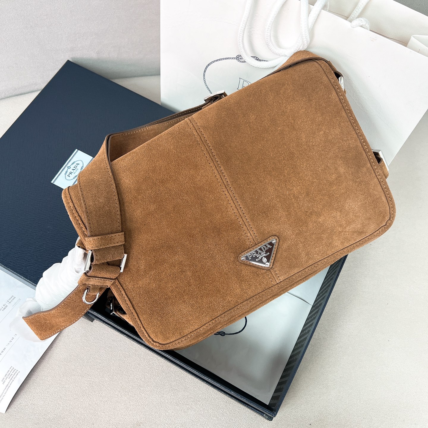 [TOP] PRADA  Suede Messenger Bag 30x20x11cm - Brown