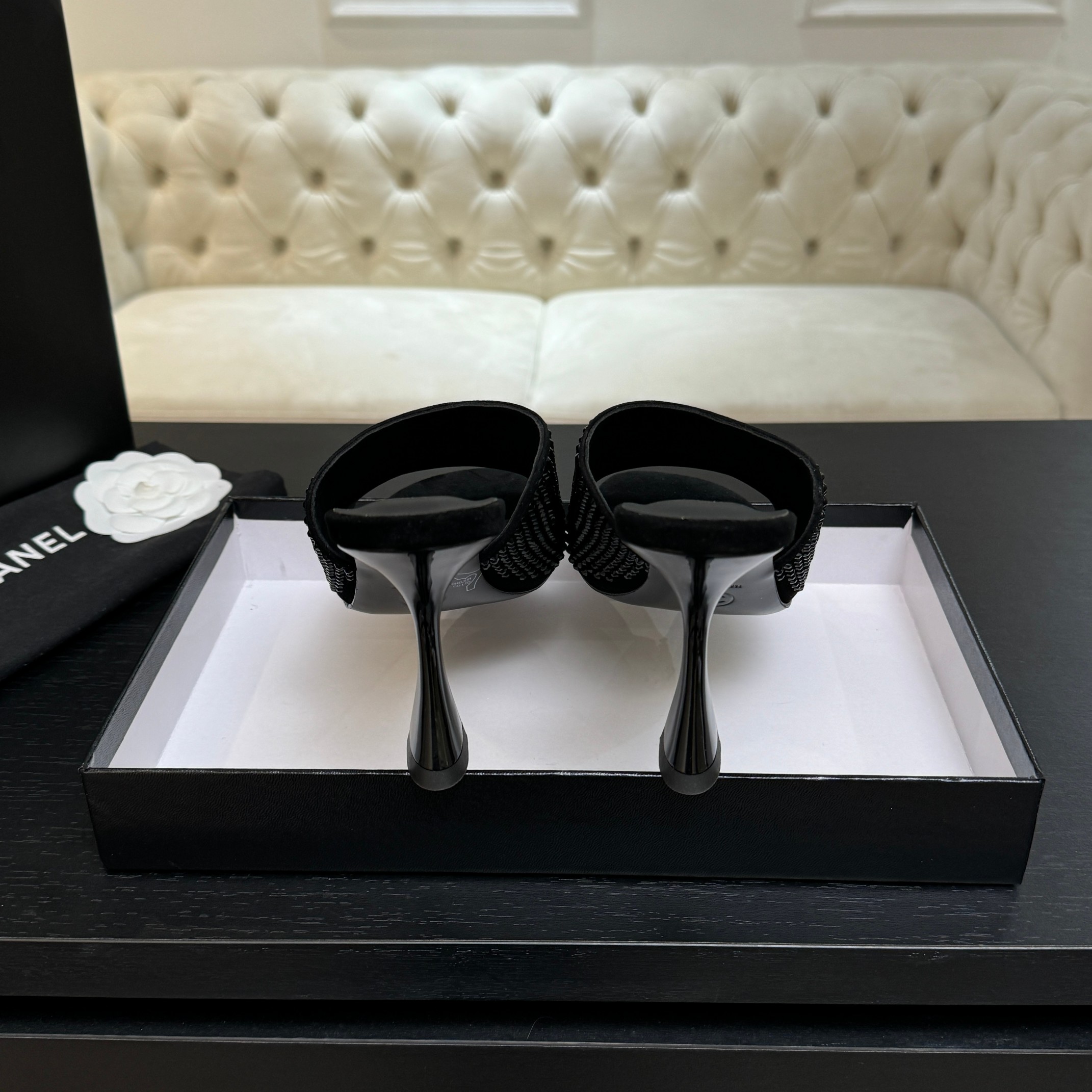 [TOP] CHANEL High Heel Sliders Embellished with Rhinestones - 3 Color