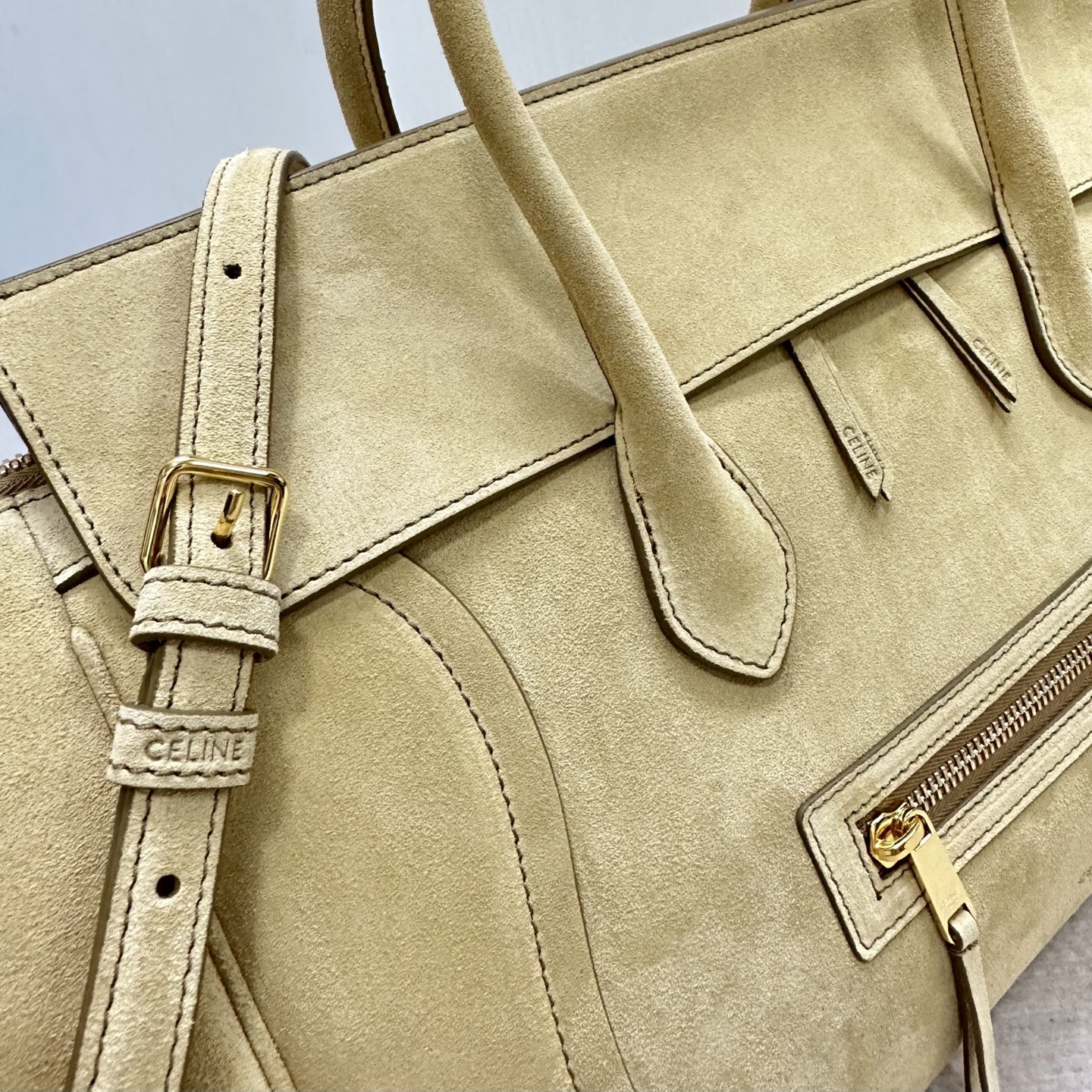 [TOP] CELINE Suede Luggage Bag 56x16.5x23cm  - Khaki