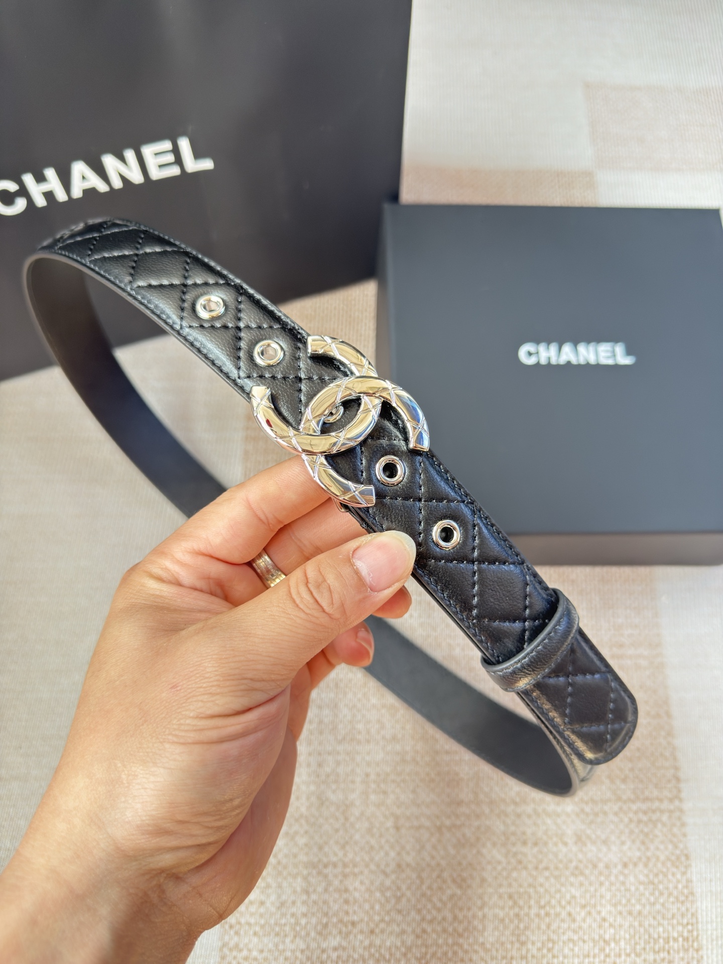 [TOP] CHANEL CC Leather Belt  - 2 Color - 3.0cm