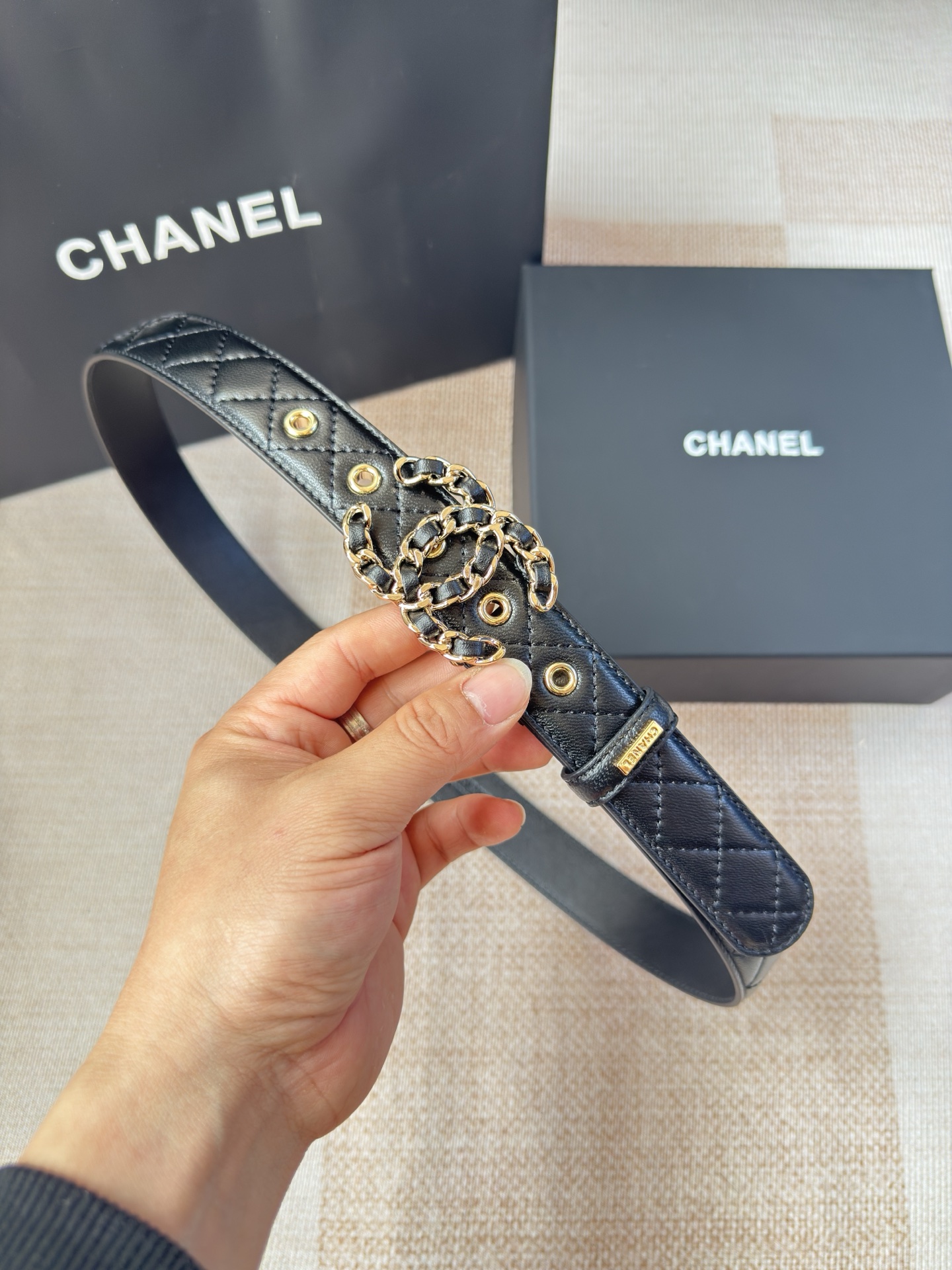 [TOP] CHANEL CC Leather Belt  - 2 Color - 3.0cm