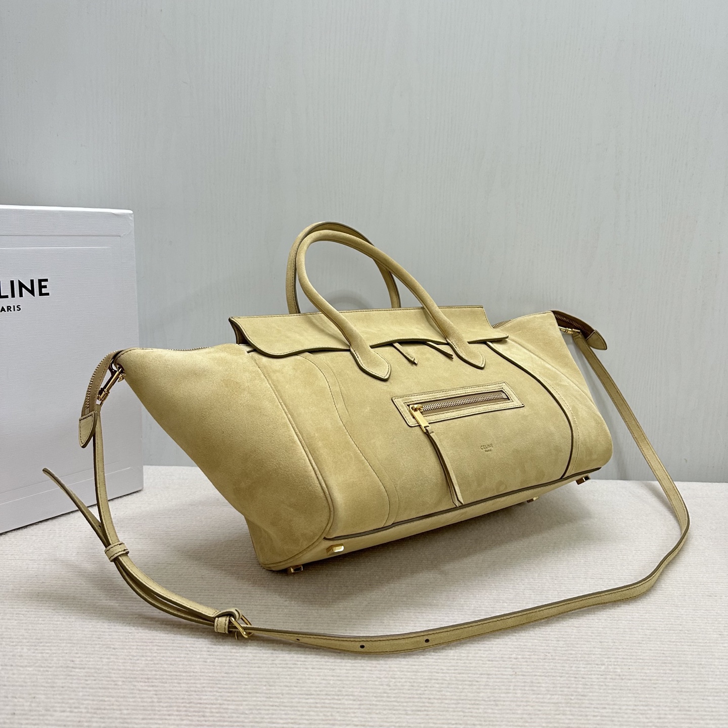[TOP] CELINE Suede Luggage Bag 56x16.5x23cm  - Khaki