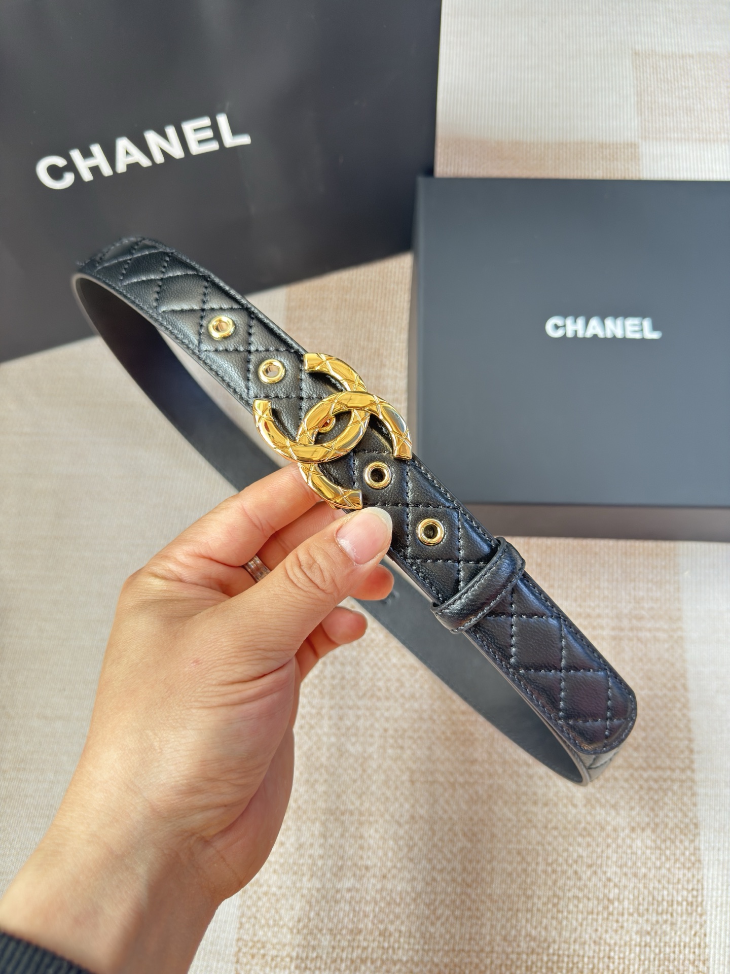 [TOP] CHANEL CC Leather Belt  - 2 Color - 3.0cm