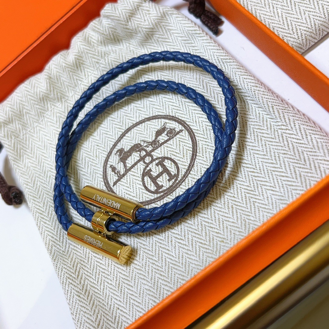 [TOP] HERMES Braided Rope Bracelet- Blue