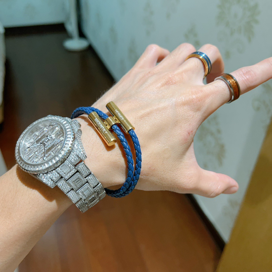 [TOP] HERMES Braided Rope Bracelet- Blue