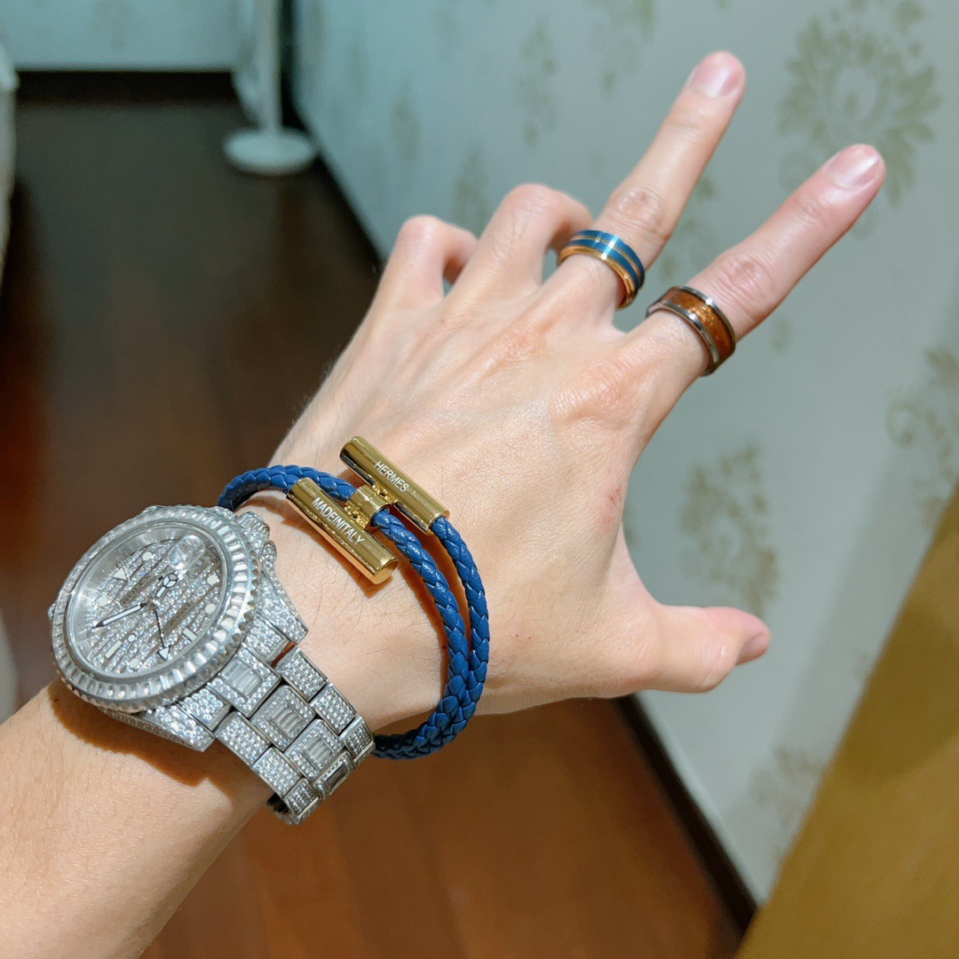[TOP] HERMES Braided Rope Bracelet- Blue