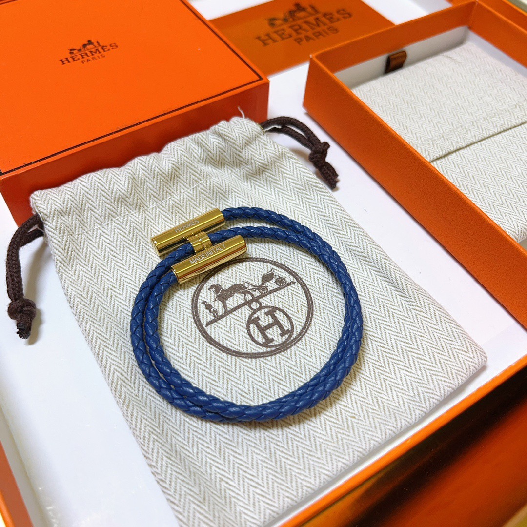 [TOP] HERMES Braided Rope Bracelet- Blue