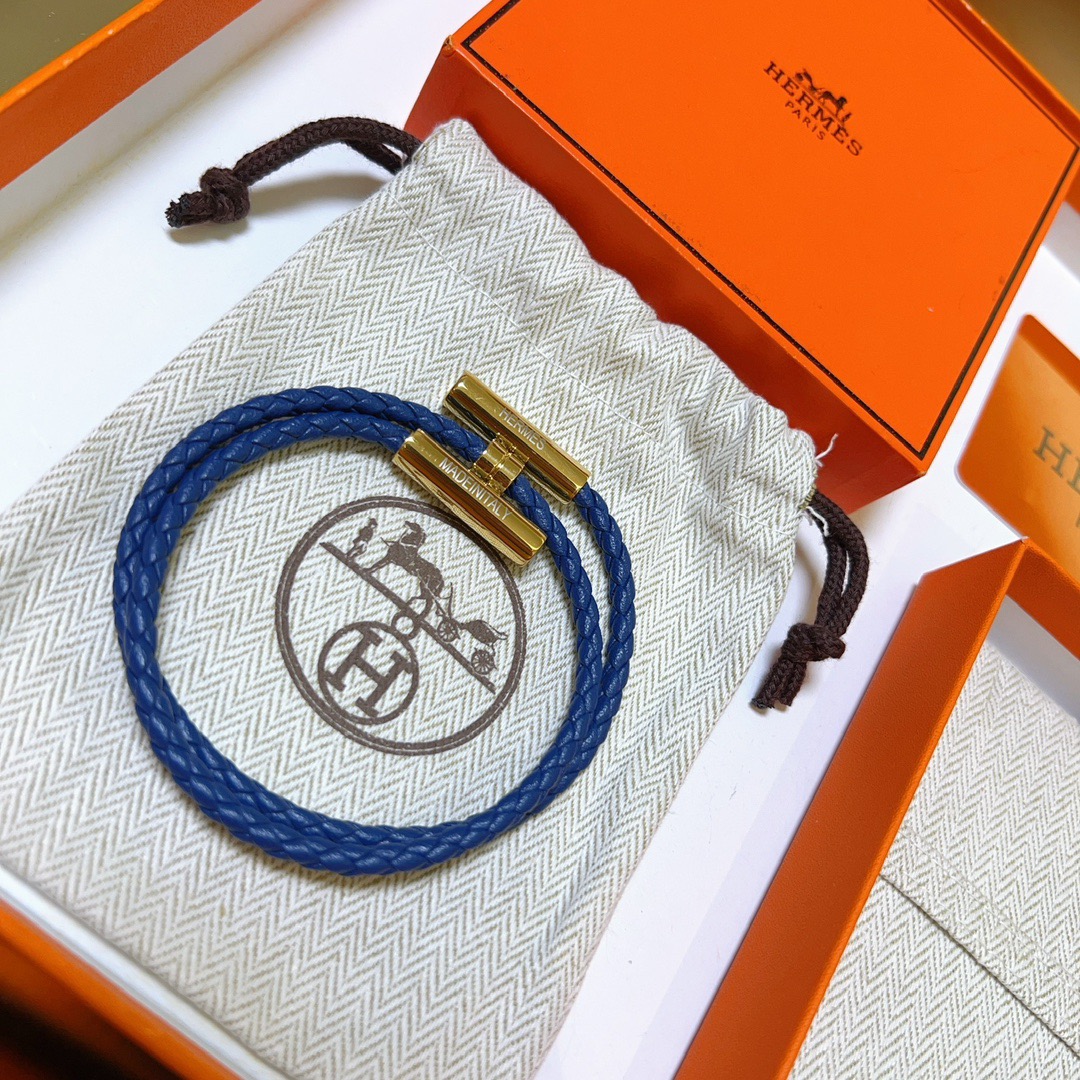 [TOP] HERMES Braided Rope Bracelet- Blue