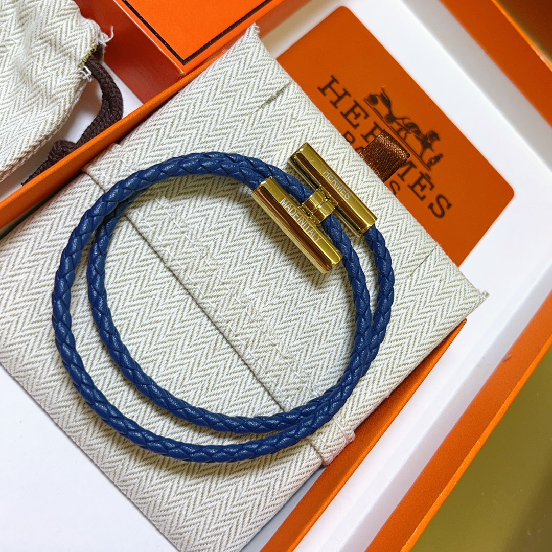 [TOP] HERMES Braided Rope Bracelet- Blue