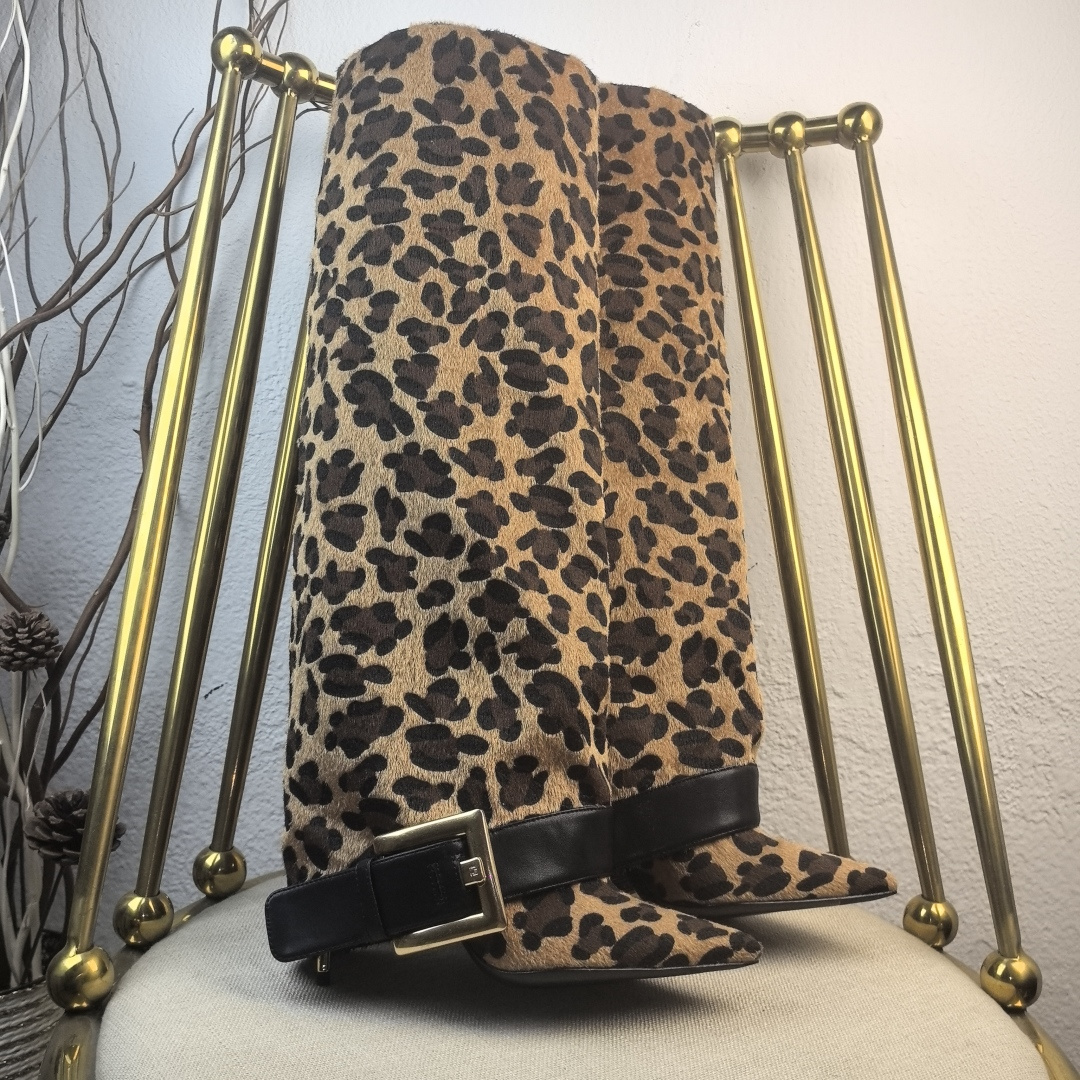 [TOP] Balmain Denim Boots - Leopard Print