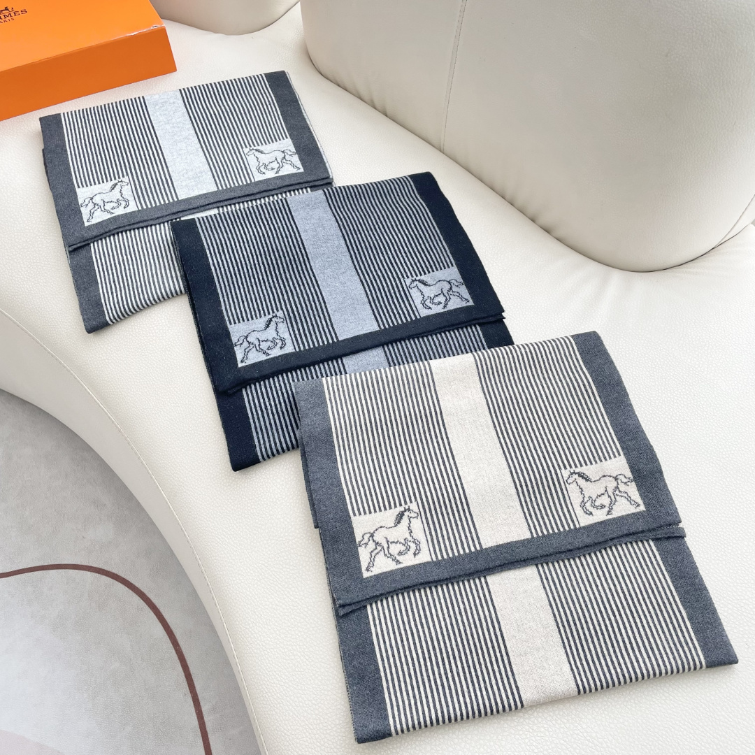 [TOP] HERMES Cashmere Scarf 32x180cm - 3 Colors