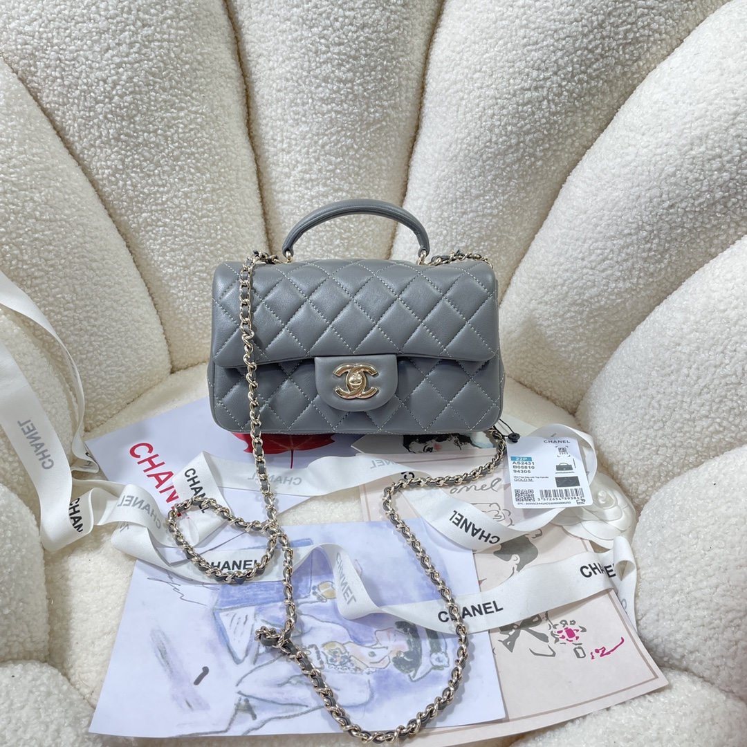 [TOP] CHANEL Flab Bag 20*14*7cm - Grey