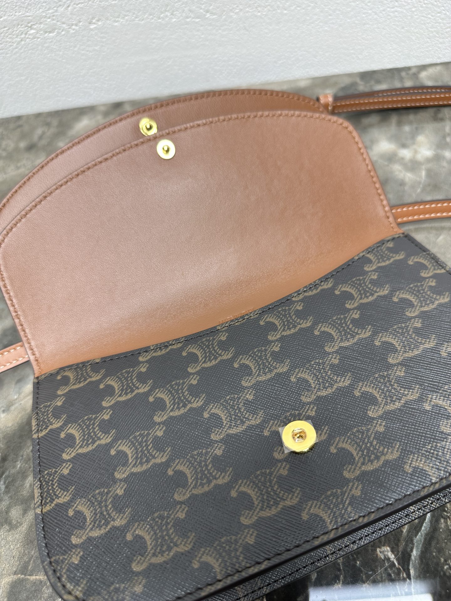 [TOP] CELINE Duo Shoulder Bag Triomphe Printed 20×13x6cm - Brown