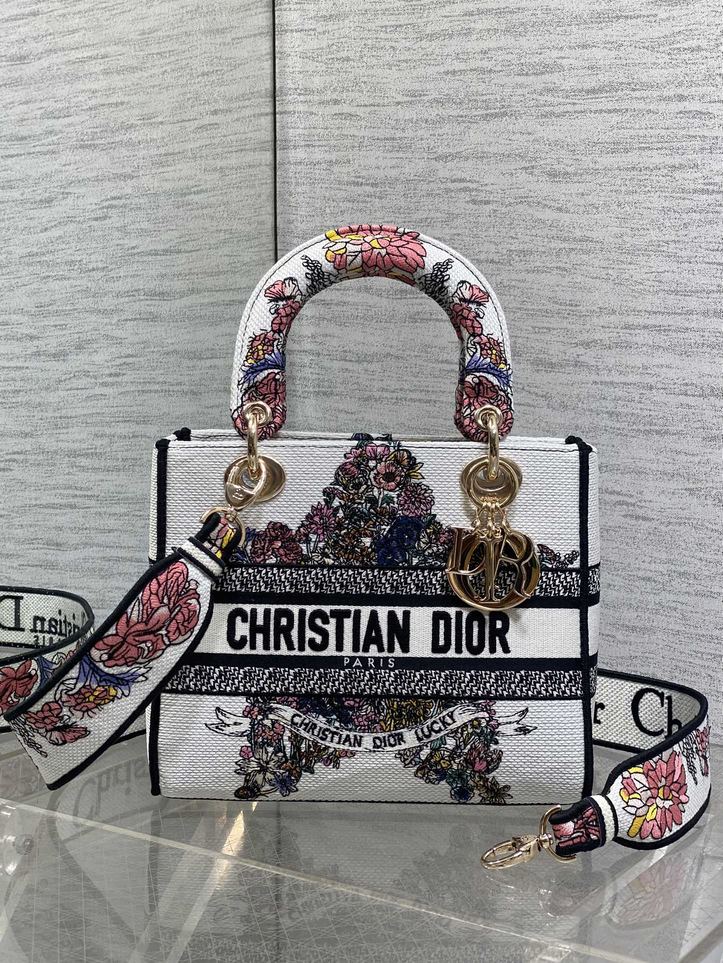 [TOP] Christian Dior Embroidered Lady Bag 24x11x20cm - White